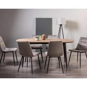 Bentley Designs Vintage Weathered Oak 6-8 Seater Oval Dining Table with 6 Mondrian Grey Velvet Fabric Chairs Bentley Designs Vintage Weathered Oak 6-8 Seater Oval Dining Table with 6 Mondrian Grey Velvet Fabric Chairs