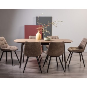 Bentley Designs Vintage Weathered Oak 6-8 Seater Oval Dining Table with 6 Seurat Tan Faux Suede Fabric Chairs Bentley Designs Vintage Weathered Oak 6-8 Seater Oval Dining Table with 6 Seurat Tan Faux Suede Fabric Chairs
