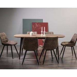 Bentley Designs Vintage Weathered Oak 6 Seater Oval Dining Table with 6 Seurat Tan Faux Suede Fabric Chairs Bentley Designs Vintage Weathered Oak 6 Seater Oval Dining Table with 6 Seurat Tan Faux Suede Fabric Chairs