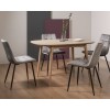 Bentley Designs Dansk Scandi Oak 4 Seater Dining Table With 4 Mondrian Grey Velvet Fabric Chairs