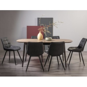 Bentley Designs Vintage Weathered Oak 6-8 Seater Oval Dining Table with 6 Seurat Dark Grey Faux Suede Fabric Chairs Bentley Designs Vintage Weathered Oak 6-8 Seater Oval Dining Table with 6 Seurat Dark Grey Faux Suede Fabric Chairs