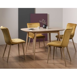 Bentley Designs Dansk Scandi Oak 4 Seater Dining Table With 4 Eriksen Mustard Velvet Fabric Chairs Bentley Designs Dansk Scandi Oak 4 Seater Dining Table With 4 Eriksen Mustard Velvet Fabric Chairs