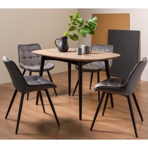 Bentley Designs Vintage Weathered Oak 4 Seater Oval Dining Table with 4 Seurat Grey Velvet  Fabric Chairs Bentley Designs Vintage Weathered Oak 4 Seater Oval Dining Table with 4 Seurat Grey Velvet  Fabric Chairs