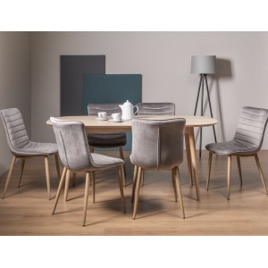 Bentley Designs Dansk Scandi Oak 6 Seater Dining Table With 6 Erisken Grey Velvet Fabric Chairs Bentley Designs Dansk Scandi Oak 6 Seater Dining Table With 6 Erisken Grey Velvet Fabric Chairs