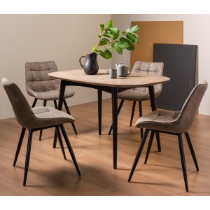 Bentley Designs Vintage Weathered Oak 4 Seater Oval Dining Table with 4 Seurat Tan Faux Suede Fabric Chairs Bentley Designs Vintage Weathered Oak 4 Seater Oval Dining Table with 4 Seurat Tan Faux Suede Fabric Chairs