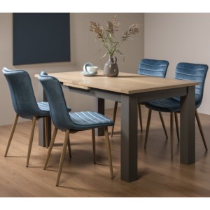 Bentley Designs Oakham Scandi Oak 4-6 Seater Dining Table with 4 Eriksen PetroL Blue Velvet Fabric Chairs Bentley Designs Oakham Scandi Oak 4-6 Seater Dining Table with 4 Eriksen PetroL Blue Velvet Fabric Chairs