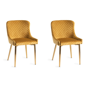 Bentley Designs Cezanne Furniture Mustard Velvet Fabric Chairs Pair Bentley Designs Cezanne Furniture Mustard Velvet Fabric Chairs Pair