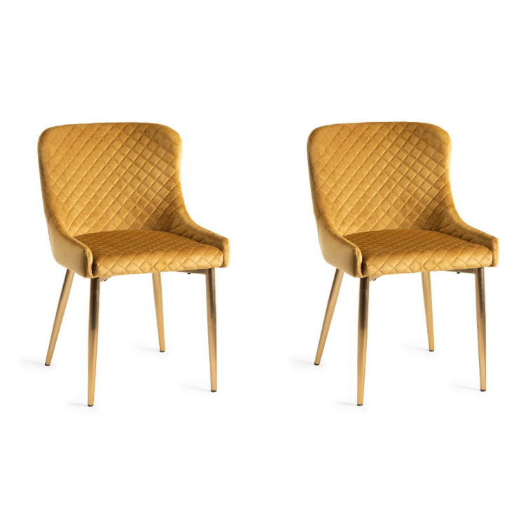 Bentley Designs Cezanne Furniture Mustard Velvet Fabric Chairs Pair