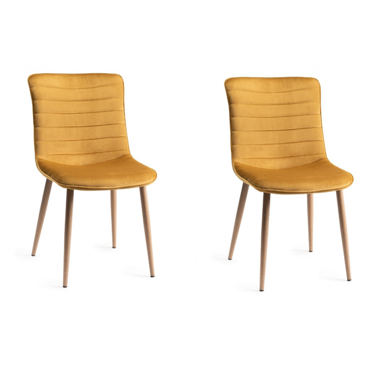 Bentley Designs Eriksen Furniture Mustard Velvet Fabric Chairs Pair