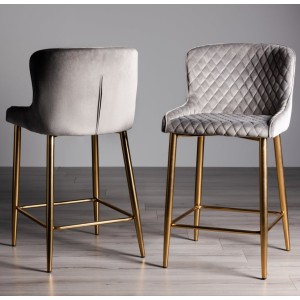Bentley Designs Cezanne Furniture Grey Velvet Fabric Matt Gold Plated Legs Bar Stools (Pair) Bentley Designs Cezanne Furniture Grey Velvet Fabric Matt Gold Plated Legs Bar Stools (Pair)