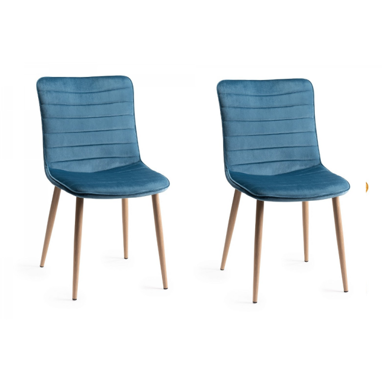 Bentley Designs Eriksen Furniture Petrol Blue Velvet Fabric Chairs Pair
