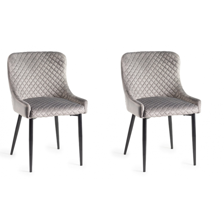 Bentley Designs Cezanne Furniture Grey Velvet Fabric Chairs (Pair)