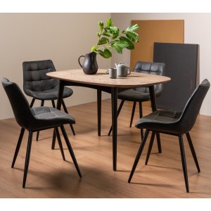 Bentley Designs Vintage Weathered Oak 4 Seater Oval Dining Table with 4 Seurat Dark Grey Faux Suede Fabric Chairs Bentley Designs Vintage Weathered Oak 4 Seater Oval Dining Table with 4 Seurat Dark Grey Faux Suede Fabric Chairs