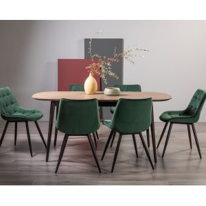 Bentley Designs Vintage Weathered Oak 6-8 Seater Oval Dining Table with 6 Seurat Green Velvet Fabric Chairs Bentley Designs Vintage Weathered Oak 6-8 Seater Oval Dining Table with 6 Seurat Green Velvet Fabric Chairs