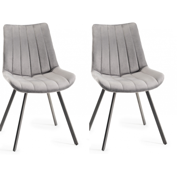 Bentley Designs Fontana Furniture Grey Velvet Fabric Chairs Pair