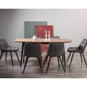 Bentley Designs Vintage Weathered Oak 6 Seater Oval Dining Table with 6 Seurat Grey Velvet Fabric Chairs Bentley Designs Vintage Weathered Oak 6 Seater Oval Dining Table with 6 Seurat Grey Velvet Fabric Chairs