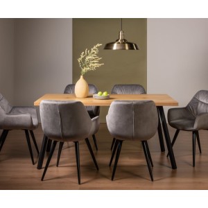 Bentley Designs Ramsay Rustic Oak Effect Melamine 6 Seater Dining Table with 6 Dali Grey Velvet Fabric Chairs Bentley Designs Ramsay Rustic Oak Effect Melamine 6 Seater Dining Table with 6 Dali Grey Velvet Fabric Chairs