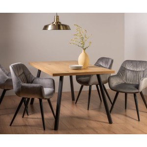 Bentley Designs Ramsay Rustic Oak Effect Melamine 6 Seater Dining Table with 4 Dali Grey Velvet Fabric Chairs Bentley Designs Ramsay Rustic Oak Effect Melamine 6 Seater Dining Table with 4 Dali Grey Velvet Fabric Chairs