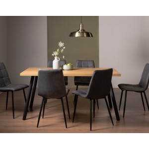 Bentley Designs Ramsay Rustic Oak Effect Melamine 6 Seater Dining Table with 6 Mondrian Dark Grey Faux Leather Chairs Bentley Designs Ramsay Rustic Oak Effect Melamine 6 Seater Dining Table with 6 Mondrian Dark Grey Faux Leather Chairs