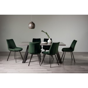Bentley Designs Hirst grey painted tempered glass dining table with 6 fontana Green Velvet fabric chairs Bentley Designs Hirst grey painted tempered glass dining table with 6 fontana Green Velvet fabric chairs