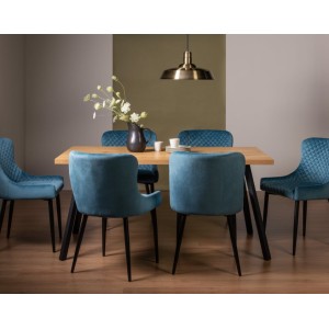 Bentley Designs Ramsay Rustic Oak Effect Melamine 6 Seater Dining Table with 6 Cezanne Petrol Blue Fabric Chairs Bentley Designs Ramsay Rustic Oak Effect Melamine 6 Seater Dining Table with 6 Cezanne Petrol Blue Fabric Chairs