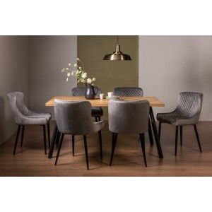 Bentley Designs Ramsay Rustic Oak Effect Melamine 6 Seater Dining Table with 6 Cezanne Grey Velvet Fabric Chairs Bentley Designs Ramsay Rustic Oak Effect Melamine 6 Seater Dining Table with 6 Cezanne Grey Velvet Fabric Chairs