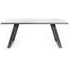 Bentley Designs Hirst grey painted tempered glass dining table with 6 Fontana Grey Velvet fabric chairs