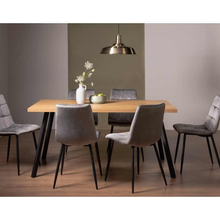 Bentley Designs Ramsay Rustic Oak Effect Melamine 6 Seater Dining Table with 6 Mondrian Dark Grey Velvet Fabric Chairs