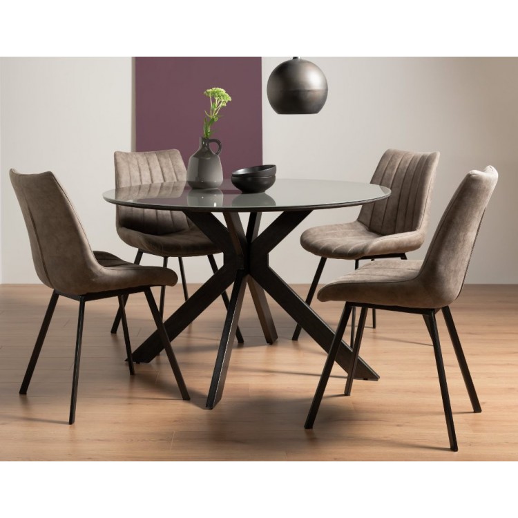 Bentley Designs Hirst 4 Seater Dining Table with 4 Fontana Tan Faux Suede Fabric Chairs