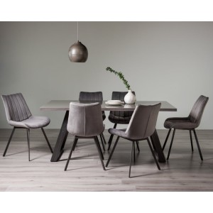 Bentley Designs Hirst grey painted tempered glass dining table with 6 Fontana Grey Velvet fabric chairs Bentley Designs Hirst grey painted tempered glass dining table with 6 Fontana Grey Velvet fabric chairs