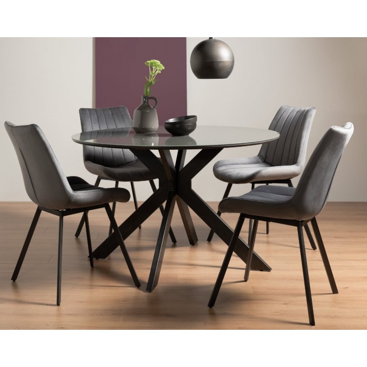 Bentley Designs Hirst 4 Seater Dining Table with 4 Fontana Grey Velvet Fabric Chairs