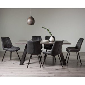 Bentley Designs Hirst grey painted tempered glass dining table with 6 fontana dark grey faux suede fabric chairs Bentley Designs Hirst grey painted tempered glass dining table with 6 fontana dark grey faux suede fabric chairs