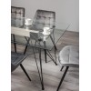 Bentley Designs Miro Clear Tempered Glass 6 Seater Dining Table with 6 Seurat Grey Velvet Fabric Chairs