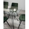 Bentley Designs Miro Clear Tempered Glass 6 Seater Dining Table with 6 Seurat Green Velvet Fabric Chairs