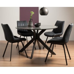 Bentley Designs Hirst 4 Seater Dining Table with 4 Fontana Dark Grey Faux Suede Fabric Chairs Bentley Designs Hirst 4 Seater Dining Table with 4 Fontana Dark Grey Faux Suede Fabric Chairs