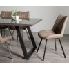 Bentley Designs Hirst Grey Painted Tempered Glass 6 Seater Dining Table with 6 Fontana Tan Faux Suede Fabric Chairs