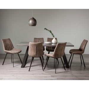 Bentley Designs Hirst Grey Painted Tempered Glass 6 Seater Dining Table with 6 Fontana Tan Faux Suede Fabric Chairs Bentley Designs Hirst Grey Painted Tempered Glass 6 Seater Dining Table with 6 Fontana Tan Faux Suede Fabric Chairs