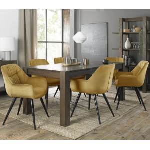 Bentley Designs Turin Dark Oak Large 6-8 Seater Dining Table With 6 Dali Mustard Velvet Fabric Chairs Bentley Designs Turin Dark Oak Large 6-8 Seater Dining Table With 6 Dali Mustard Velvet Fabric Chairs
