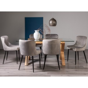 Bentley Designs Turin Furniture Rectangular 6 Seater Dining Table with 6 Cezanne Grey Velvet Fabric Chairs Bentley Designs Turin Furniture Rectangular 6 Seater Dining Table with 6 Cezanne Grey Velvet Fabric Chairs