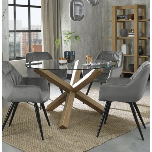 Bentley DesignsTurin Clear 120cm Round 4 Seater Glass Dining Table with 4 Dali Grey Velvet Fabric Chairs Bentley DesignsTurin Clear 120cm Round 4 Seater Glass Dining Table with 4 Dali Grey Velvet Fabric Chairs