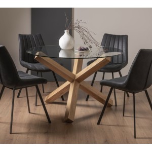 Bentley DesignsTurin Clear 120cm Round 4 Seater Glass Dining Table with 4 Fontana Dark Grey Suede Fabric Chairs Bentley DesignsTurin Clear 120cm Round 4 Seater Glass Dining Table with 4 Fontana Dark Grey Suede Fabric Chairs