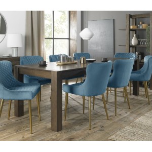 Bentley Designs Turin Dark Oak 6-10 Seater Dining Table With 8 Cezanne Petrol Blue Velvet Gold-plated Legs Fabric Chairs Bentley Designs Turin Dark Oak 6-10 Seater Dining Table With 8 Cezanne Petrol Blue Velvet Gold-plated Legs Fabric Chairs