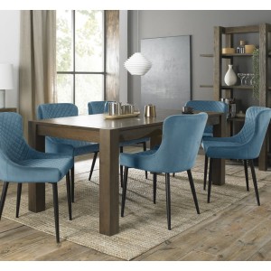 Bentley Designs Turin Dark Oak 6-10 Seater Dining Table With 8 Cezanne Petrol Blue Velvet Fabric Chairs Bentley Designs Turin Dark Oak 6-10 Seater Dining Table With 8 Cezanne Petrol Blue Velvet Fabric Chairs