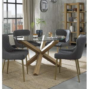Bentley DesignsTurin Clear 120cm Round 4 Seater Glass Dining Table with 4 Cezanne Dark Grey Faux Leather Chairs Bentley DesignsTurin Clear 120cm Round 4 Seater Glass Dining Table with 4 Cezanne Dark Grey Faux Leather Chairs