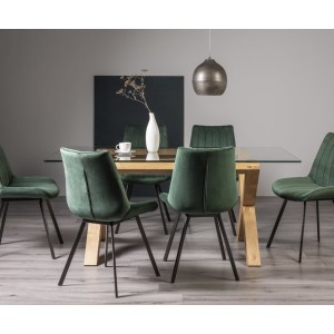 Bentley Designs Turin Clear Tempered Glass 6 Seater Dining Table With 6 Fontana Green Velvet Fabric Chairs Bentley Designs Turin Clear Tempered Glass 6 Seater Dining Table With 6 Fontana Green Velvet Fabric Chairs