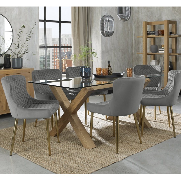 Bentley Designs Turin Rectangular 6 Seater Dining Table with 6 Cezanne Grey Velvet Fabric Chairs