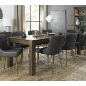 Bentley Designs Turin Dark Oak 6-10 Seater Dining Table With 8 Cezanne Grey Faux Matt Gold-Plated Leather Chairs Bentley Designs Turin Dark Oak 6-10 Seater Dining Table With 8 Cezanne Grey Faux Matt Gold-Plated Leather Chairs