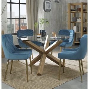 Bentley Designs Turin Clear 120cm Round 4 Seater Glass Dining Table with 4 Cezanne Petrol Blue Velvet Fabric Chairs Bentley Designs Turin Clear 120cm Round 4 Seater Glass Dining Table with 4 Cezanne Petrol Blue Velvet Fabric Chairs