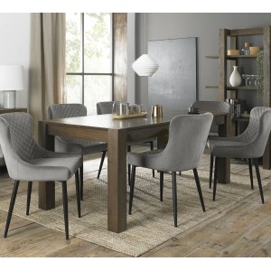 Bentley Designs Turin Dark Oak 6-10 Seater Dining Table With 8 Cezanne Grey Velvet Fabric Chairs Bentley Designs Turin Dark Oak 6-10 Seater Dining Table With 8 Cezanne Grey Velvet Fabric Chairs