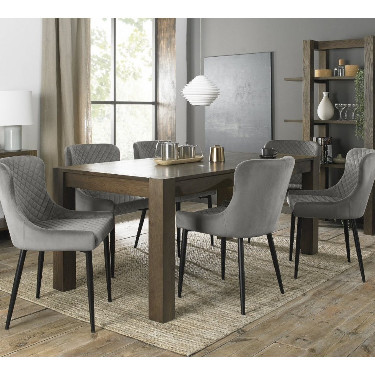Bentley Designs Turin Dark Oak 6-10 Seater Dining Table With 8 Cezanne Grey Velvet Fabric Chairs
